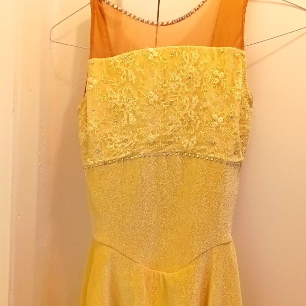 Sharene Yellow/Lace Stoned Figure Skating Dress Adult Sz 4
